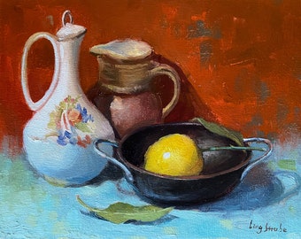 Kitchen Still Life #4, Kitchen Still Life Oil Painting kitchen ware set Abstract still life food painting