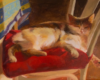 ママ、子猫と猫の絵、子猫と猫のアート、動物の絵、猫の絵、子猫の油絵