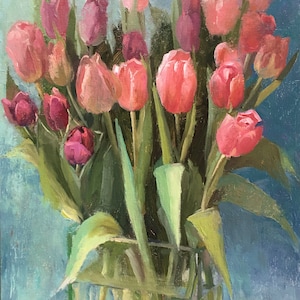 Frühlingsgeschenk, Original Tulpen ölgemälde, Tulpenblume auf Leinwand,