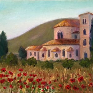 Tuscany St. Antimo Abbey Poppies in Tuscany oil painting landscape