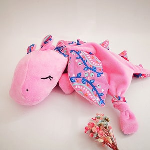 Baby lovey, softtoy, dragon, light pink, plush, with name image 1