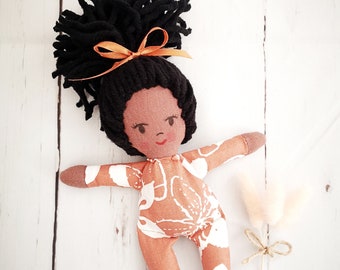 Baby doll, soft doll, fabric, black hair