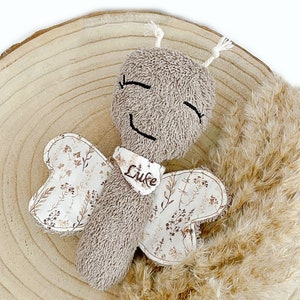 baby rattle, butterfly, terry cloth, with name beige, Füllwatte