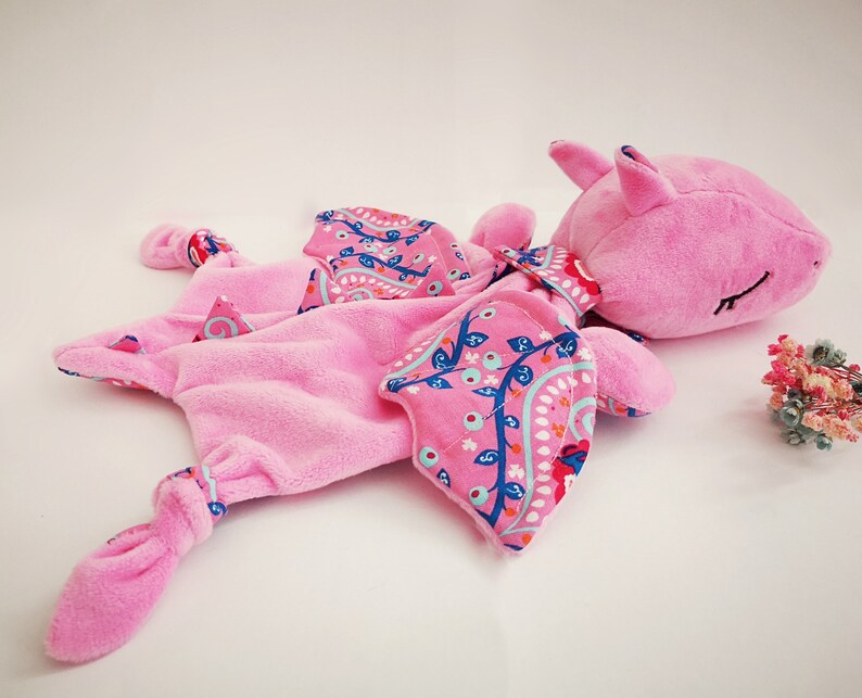 Baby lovey, softtoy, dragon, light pink, plush, with name image 3