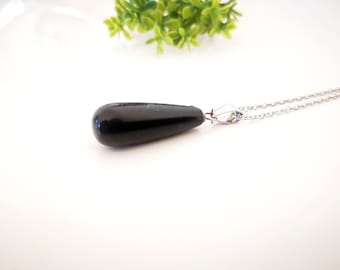 Necklace, stainless steel, vintage, gemstone, black Agate