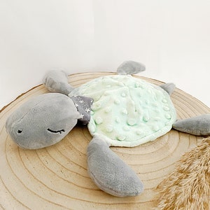 Schnuffeltuch, Schildkröte Thea, Minky Plüsch, grau-mint, mit Namen Bild 2