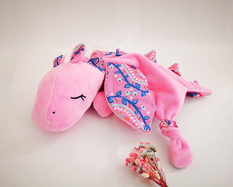 Baby lovey, softtoy, dragon, light pink, plush, with name image 1