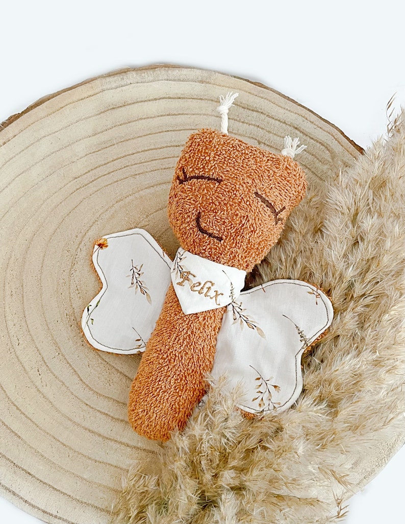 baby rattle, butterfly, terry cloth, with name camel, Füllwatte