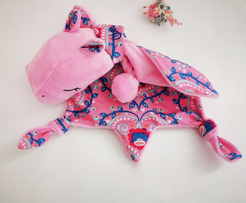 Baby lovey, softtoy, dragon, light pink, plush, with name image 4