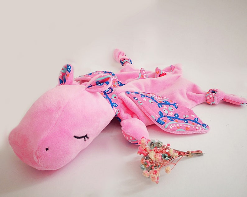 Baby lovey, softtoy, dragon, light pink, plush, with name image 2