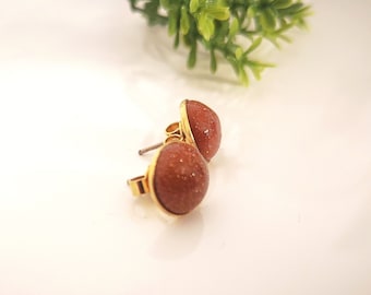 Earrings, stud, titanium, goldstone, gilded.