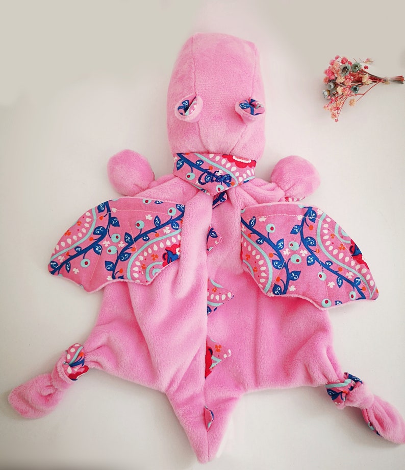 Baby lovey, softtoy, dragon, light pink, plush, with name image 5