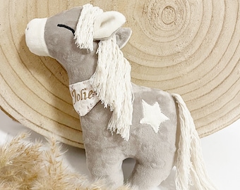 Stuffed animal, plush, horse Stella, beige, with name