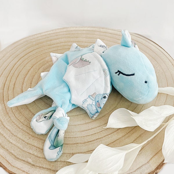 Baby lovey, softtoy, dragon, light blue, plush, with name