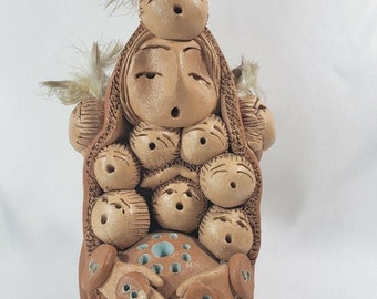 Navajo Artist Pottery Storyteller Cheyenne Jim By  Diane 11 Babies Feathers