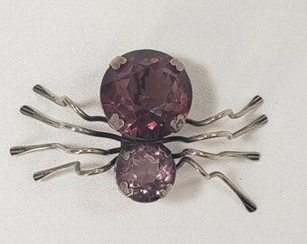 Sterling Silver & Amethyst Faceted Insect Spider Brooch