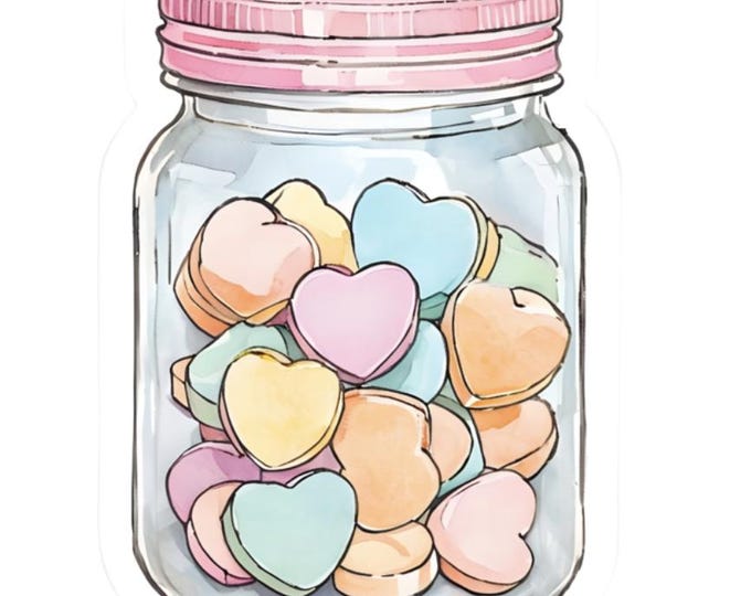 Valentine Jar Full of Hearts Sticker – Sweet & Adorable!