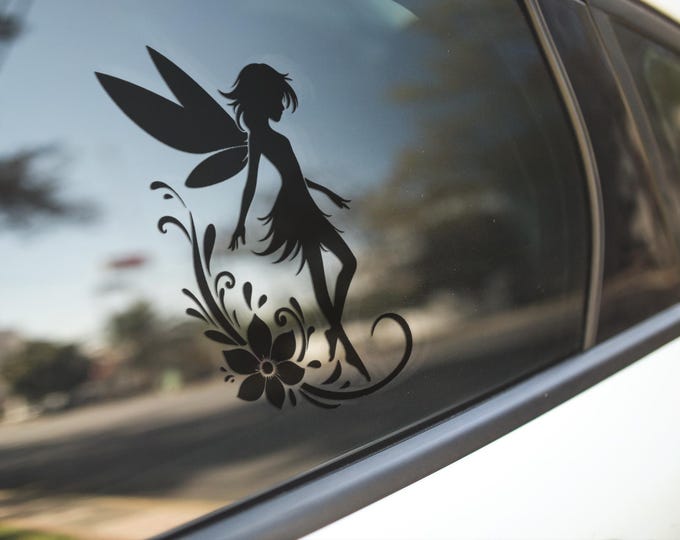 Whimsical Fairy Vinyl Decal | Dancing Fairy Over a Flower | Mystical Sticker | Car, Laptop, Window, Wall Art | Custom Colors