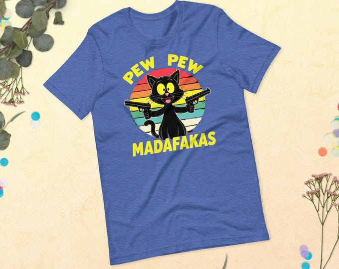 PEW PEW MADAFAKAS T-Shirt – Retro Funny Black Cat Design