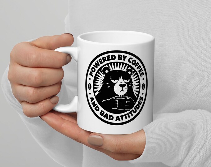 Powered by Coffee & Bad Attitudes Grumpy Bear Mug