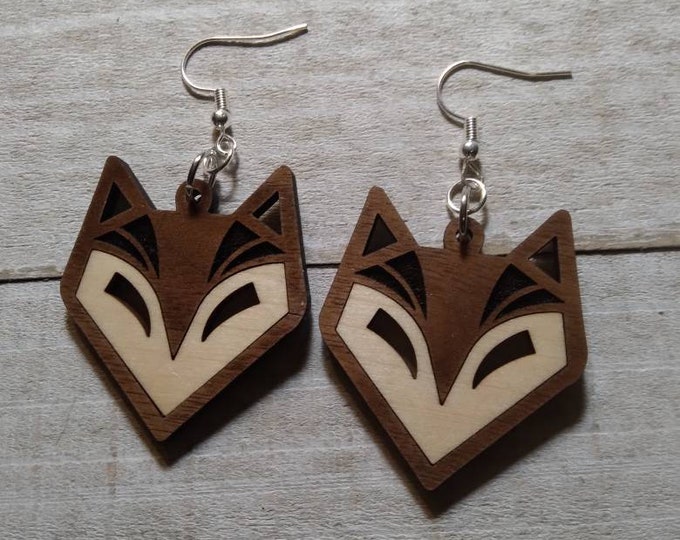 Small Fox Earrings on Walnut | Handmade Earrings | Lightweight Earrings| Hypoallergenic Earrings