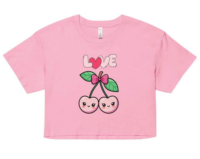 Valentine’s Day Crop Top – Cute Heart Cherries & Bubble Letter Love!