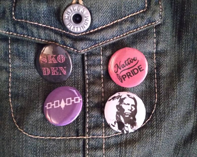 Skoden/Indigenous/American Indian /Native American Flair 4 Pin Button mini size set 1 inch size