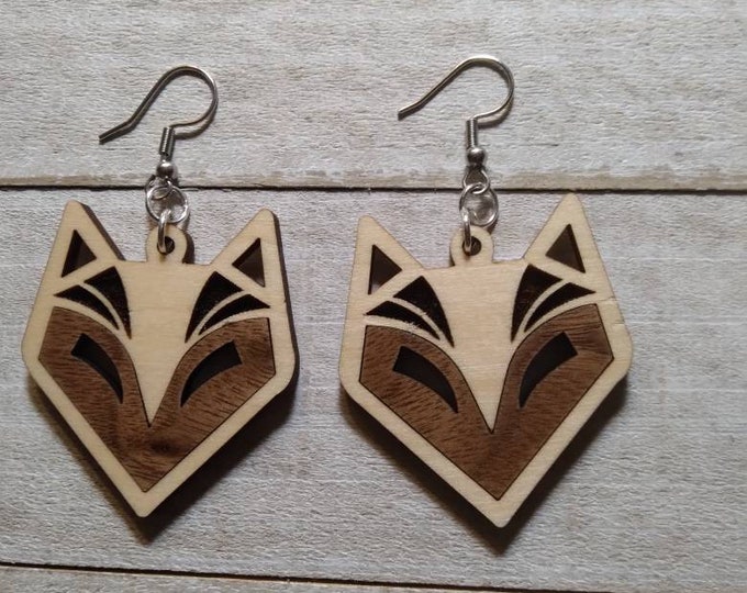 Small Fox Earrings on Basswood | Handmade Earrings | Lightweight Earrings| Hypoallergenic Earrings