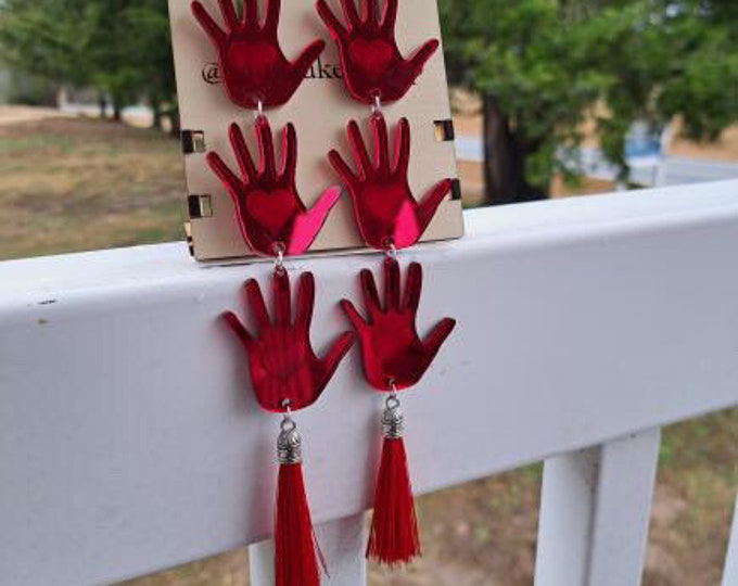 Red Heart Hand Earrings