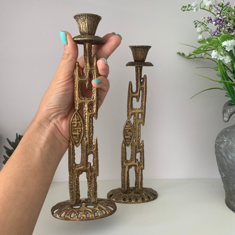1960 Vintage brass Shabbat candle holders made in Israel Etsy