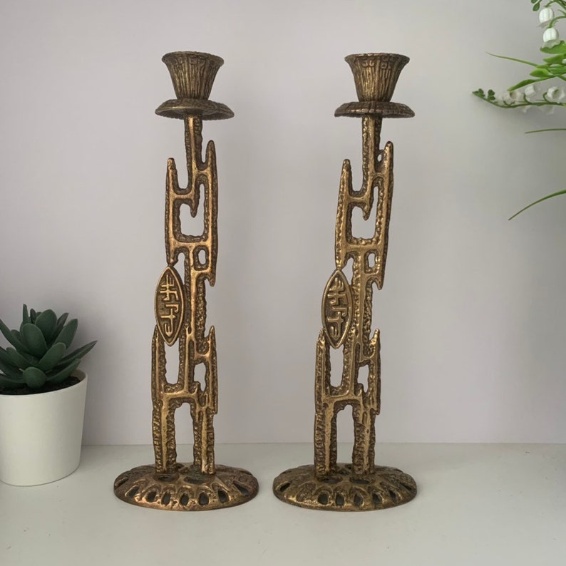 1960 Vintage brass Shabbat candle holders made in Israel Etsy