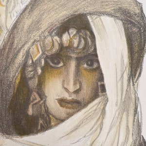 1995, ABEL PANN LEAH, litografía judaica, litografía vintage, imagen judaica, escena de la Torá, héroes judíos, imagen judaica, judaica antigua