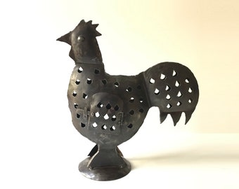 Vintage  Large Rooster Lantern - Candle Holder Metal - Iron Rooster - Handcrafted - Garden - Terrace - Patio - Entryway - Farmhouse - Rustic