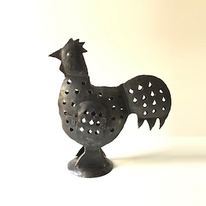 Vintage  Large Rooster Lantern - Candle Holder Metal - Iron Rooster - Handcrafted - Garden - Terrace - Patio - Entryway - Farmhouse - Rustic
