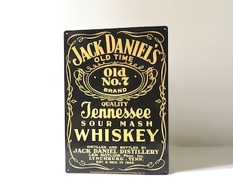 Jack Daniels Black Billboard Metal Advertising Sign - Tennessee Scotch Whiskey - Wall Hanging - Home Decor- Tin Sign - Bar Sign - Barware