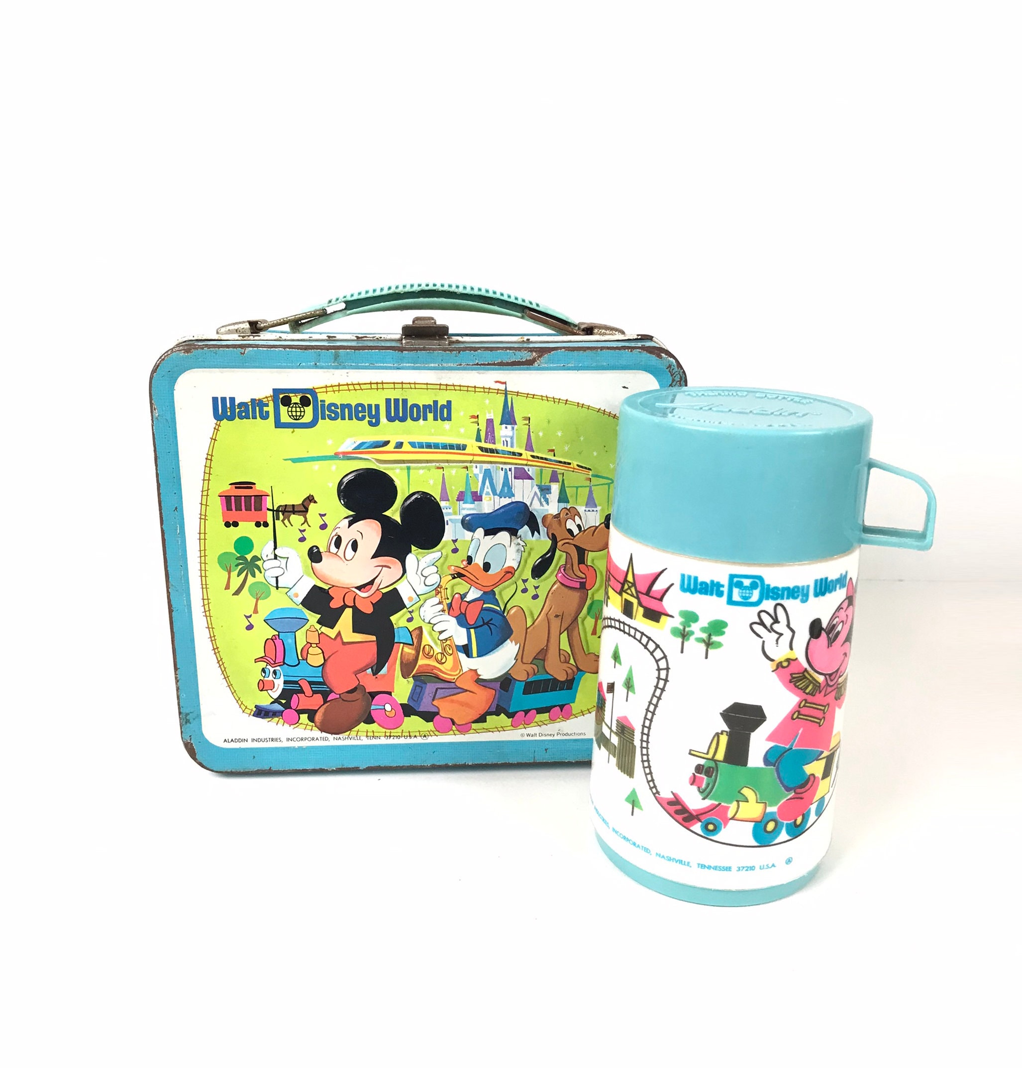 Vintage Walt Disney World Country Bear Lunch Box With Thermos Mickey Mouse  & Friends Aladdin Industries Metal Lunchbox Lunch Bag 