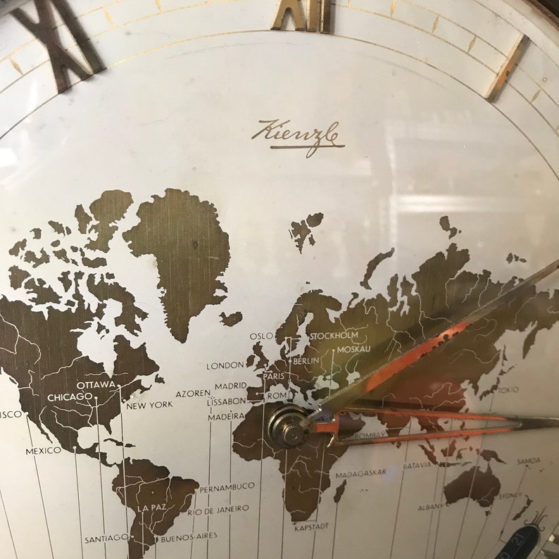 1958 KIENZLE Mechanical World Time Zone Desk Clock Very Rare Etsy