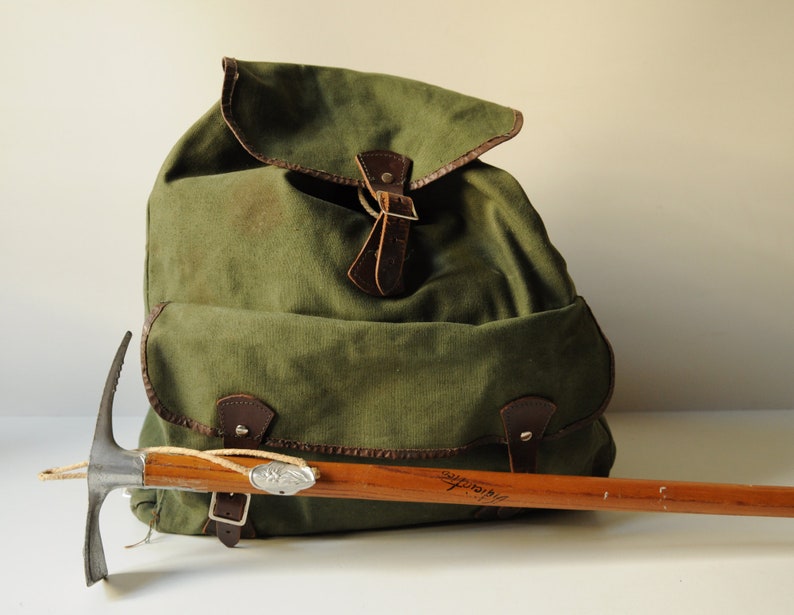 Canvas Rucksack Rucksack Military Backpack Leather Hiking Backpack Bag Mountain Climbing Khaki Vintage Canvas
