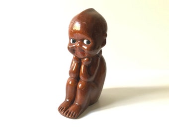 Vintage African Kewpie Alberto Lena - 1950s Italy - Boy Figurine - Black Boy - Wood Effect - Kewpie doll - Collectible - Cute Baby