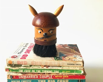 Vintage Danish Modern Brush - Teak Figurine - Midcentury Modern - Wooden Retro Brush - Wooden Cat - Bunny