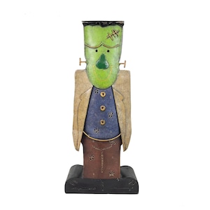 Vintage Frankenstein Tin Lantern - Figurine Tea Light Candle Holder Halloween Metal Decor