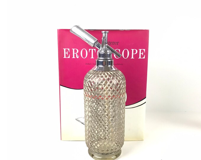 Antique Soda Siphon Wire Mesh Seltzer Bottle Made in England Vintage Barware Man Cave Soda