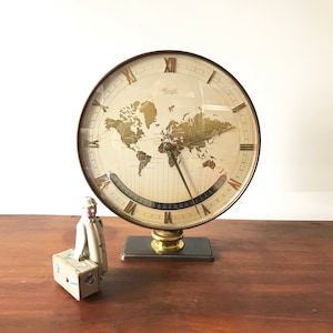 1958 KIENZLE Mechanical World Time Zone Desk Clock - Very Rare - Original Mid Century - Table Clock - Made in Germany - Heinrich Moeller