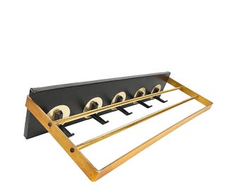 Midcentury Modern Wall Mounted Peg Coat Rack with Hat Tray