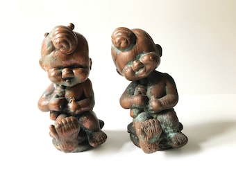 Antique Copper Doll Molds - Vintage Industrial - Toy Factory - Oxidized Baby Figurines