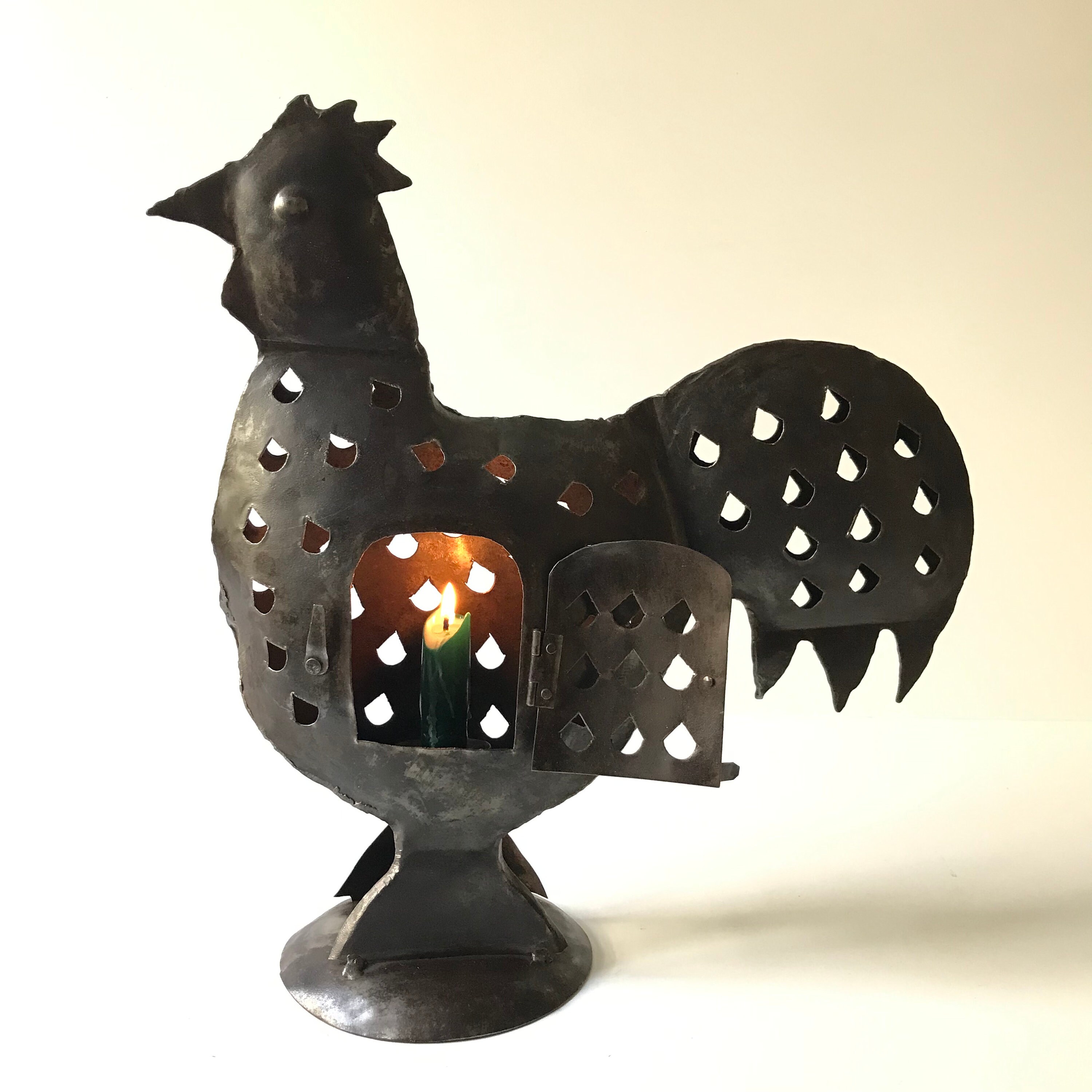 Vintage Large Rooster Lantern Candle Holder Metal Iron Etsy