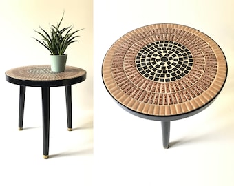 Vintage Mosaic Tripod Plant Stand - Coffee Table - Mid Century Modern - Bedside - Gossip Table - Phone Table - Plant Table