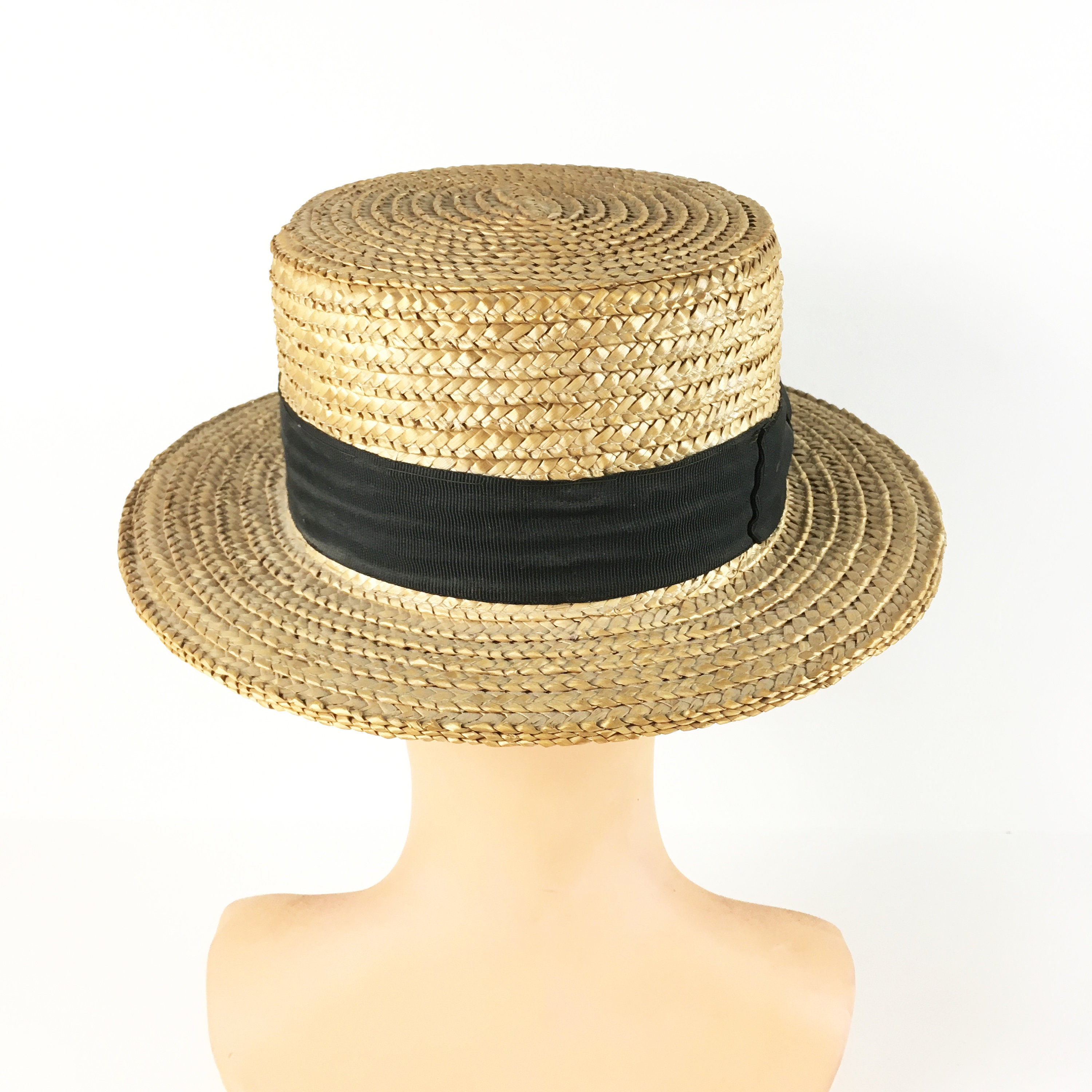 Antique Boater Hat - Straw Hat - Mens Hat - Summer Hat - Made in 