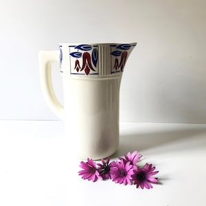 Vintage Large French Badonviller Pitcher - Toilet Broc - Water Jug Carafe Vase Porcelain Handpainted Drinking Set -  Handmade Stamped