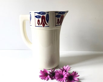 Vintage Large French Badonviller Pitcher - Toilet Broc - Water Jug Carafe Vase Porcelain Handpainted Drinking Set -  Handmade Stamped